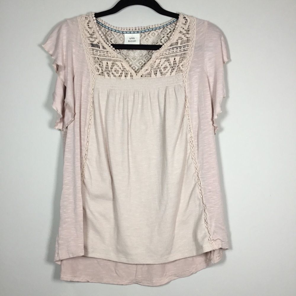 Knox Rose ruffle sleeve flowy dusky pink top embroidery front and back size M